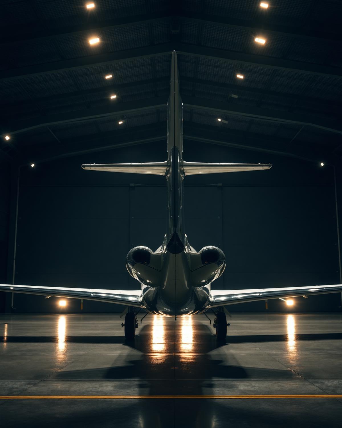 Private jet in hangar